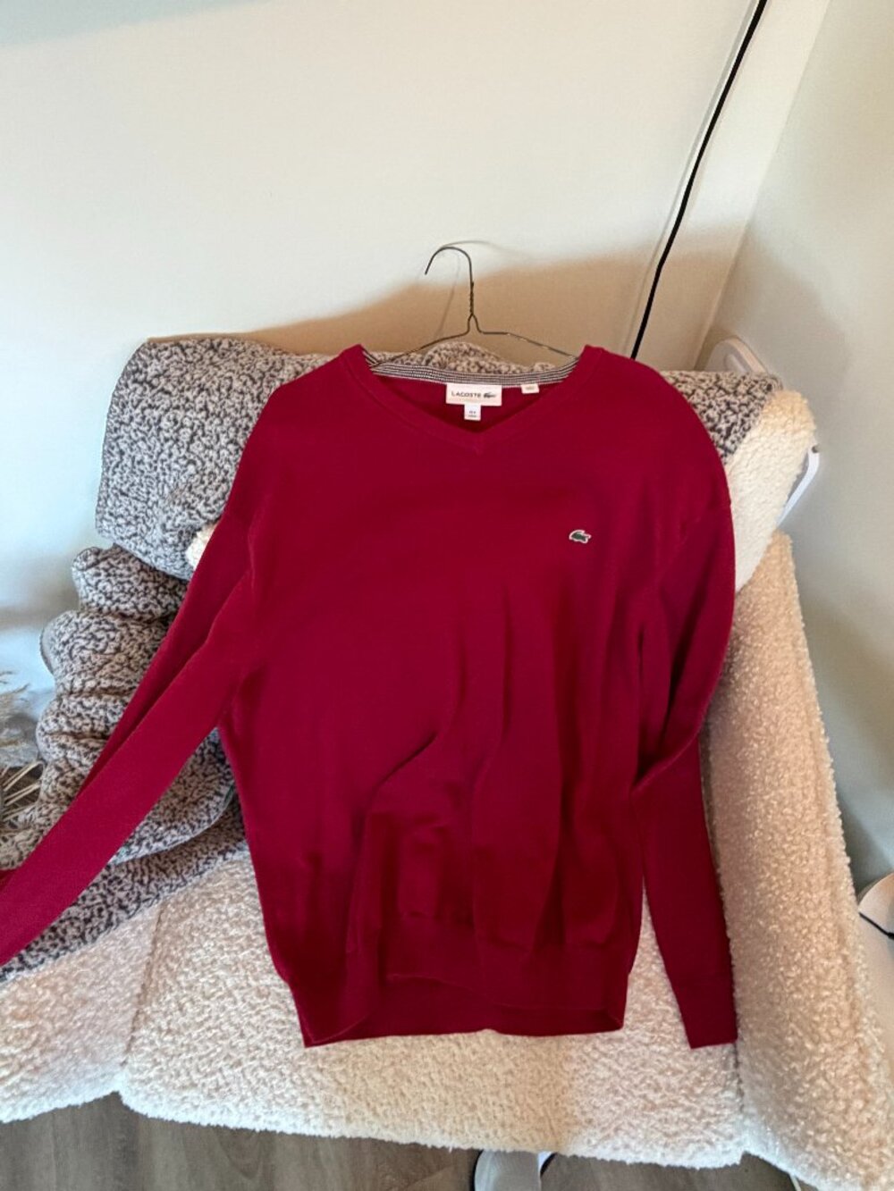 Lacoste V-Neck Sweater Red Size XL